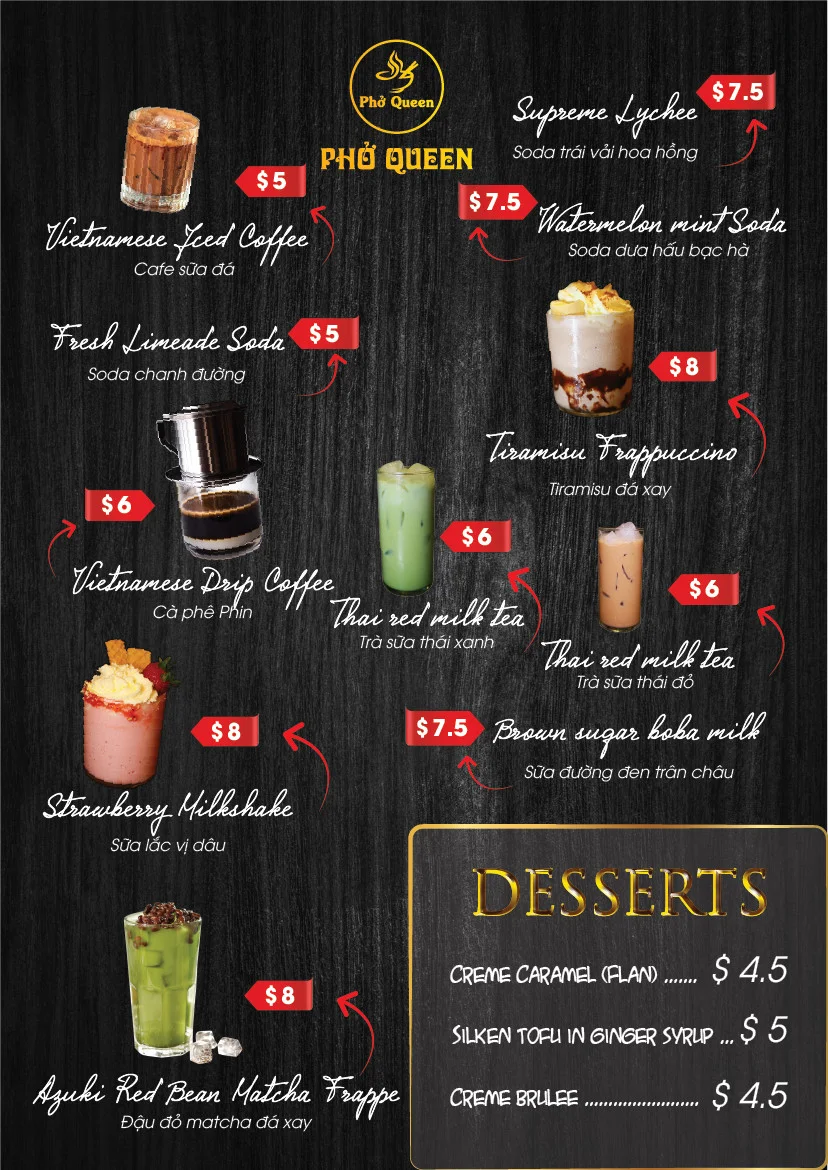 Menu, Phở Queen