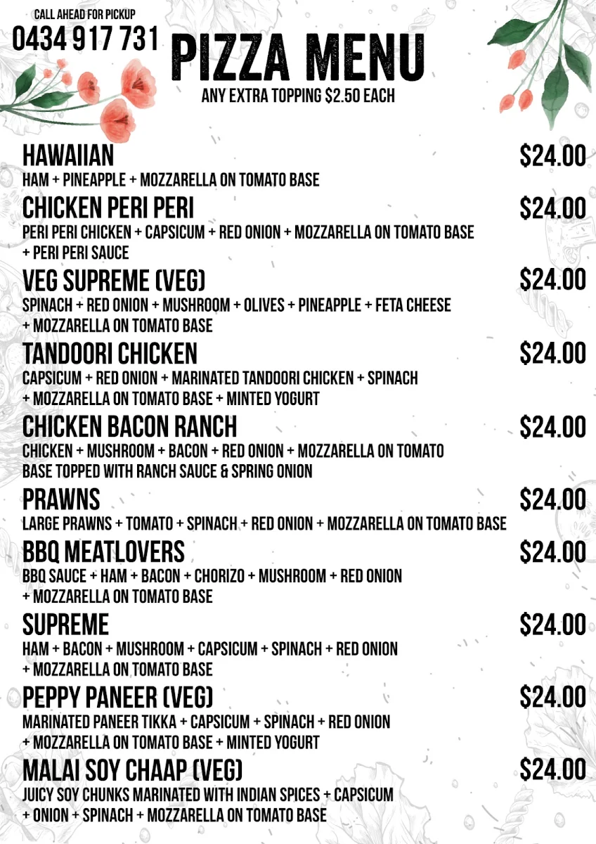 Menu, KN Cafe, Pizza, Restaurant