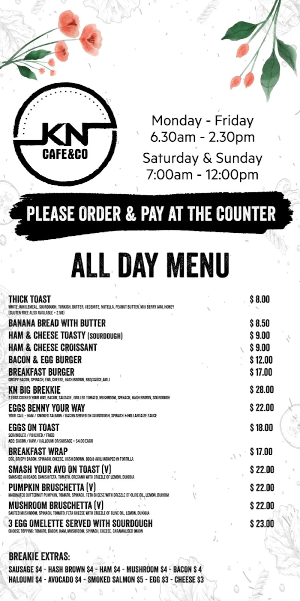 Menu, KN Cafe, Pizza, Restaurant