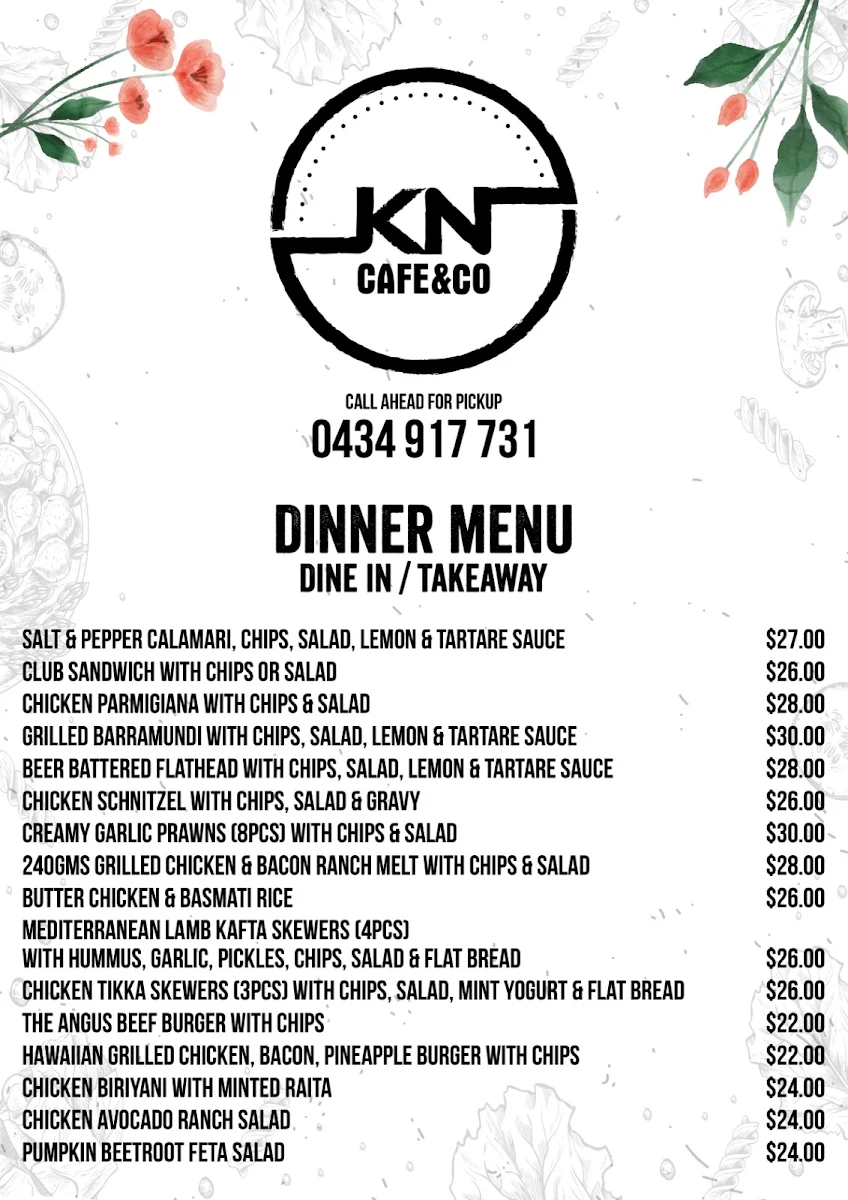 Menu, KN Cafe, Pizza, Restaurant