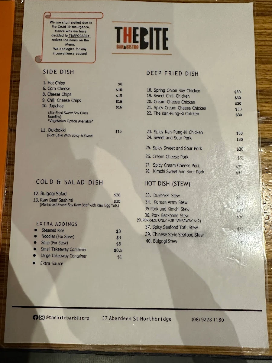 Menu, The Bite