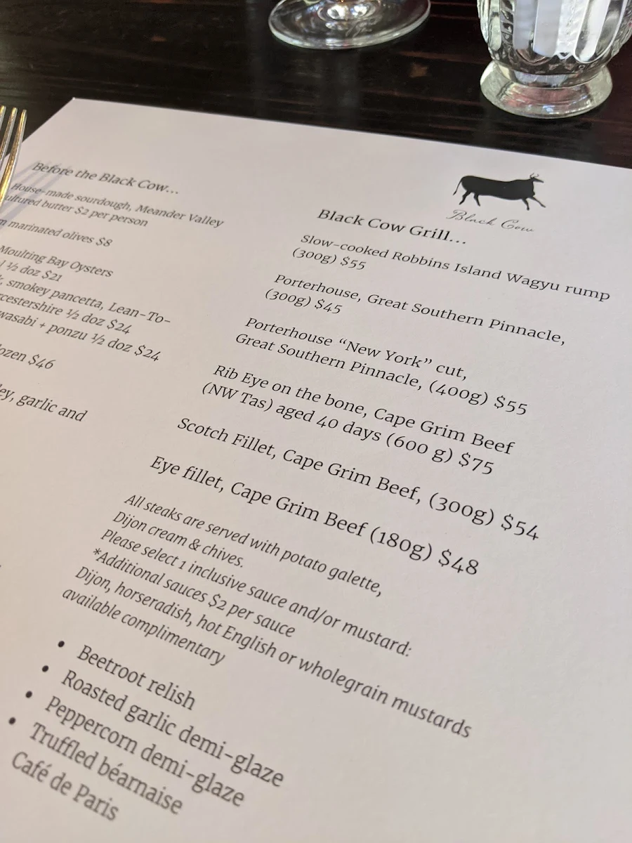 Menu, Black Cow Bistro