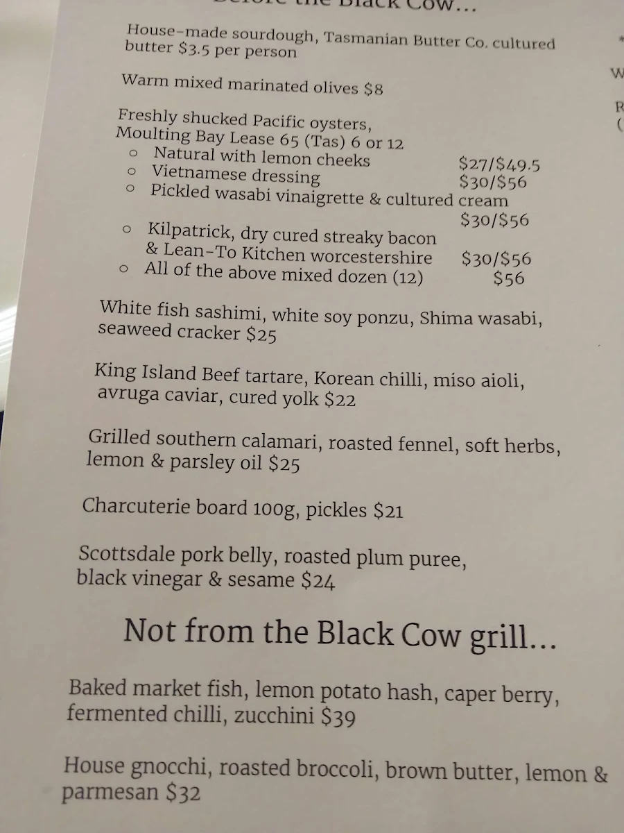 Menu, Black Cow Bistro