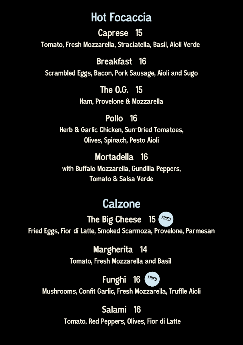 Menu, Elements Cafe