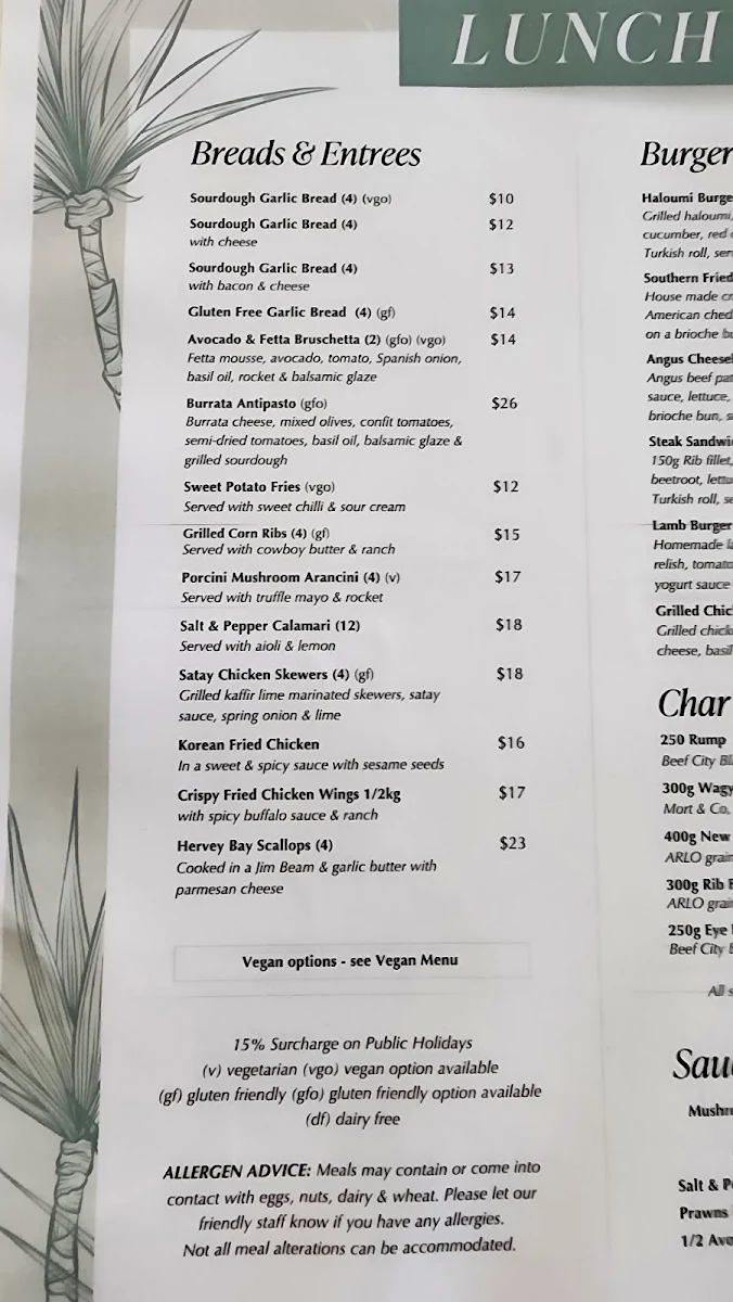 Menu, Agnes Water Tavern