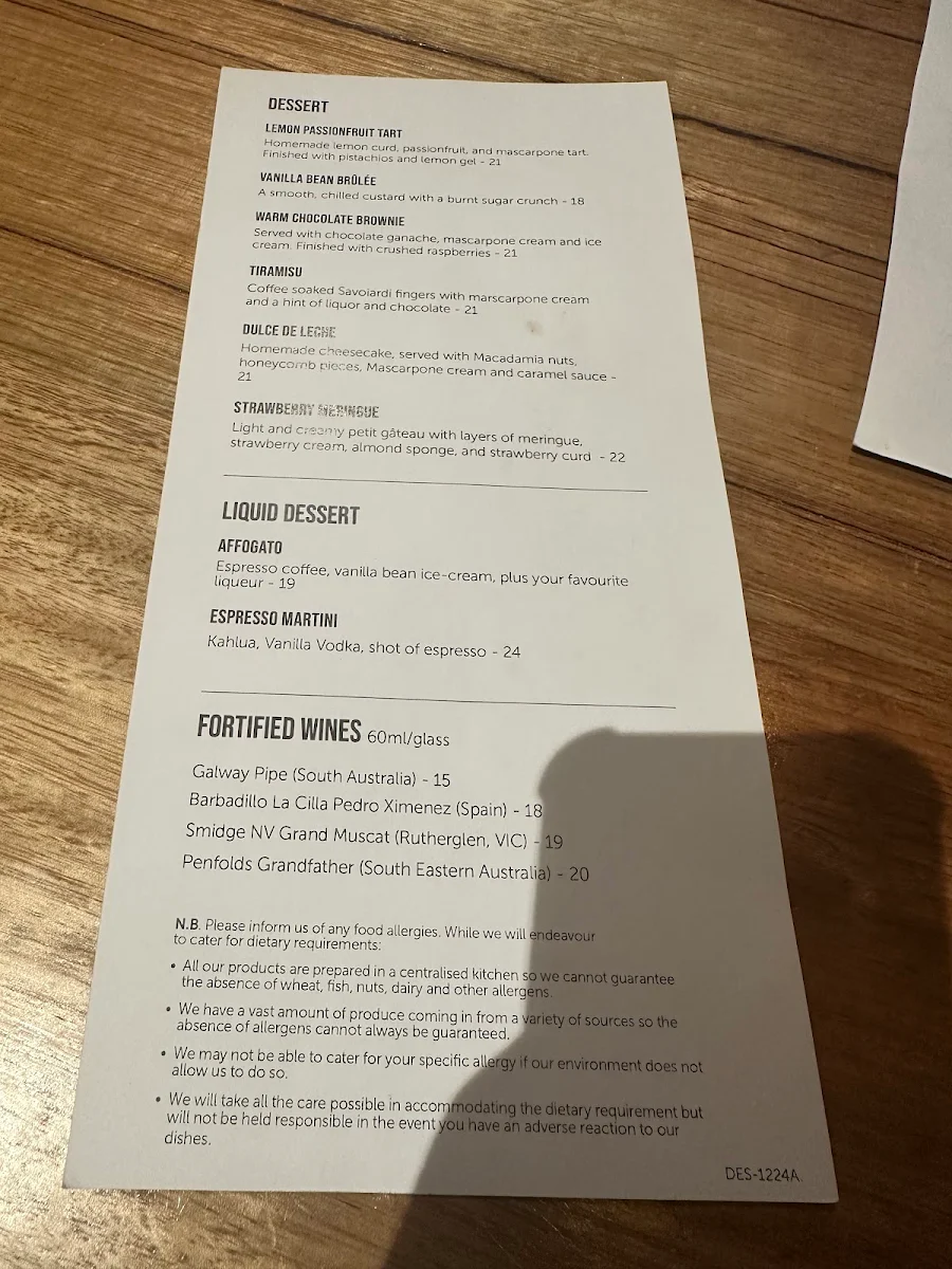 Menu, Shanikas Berwick