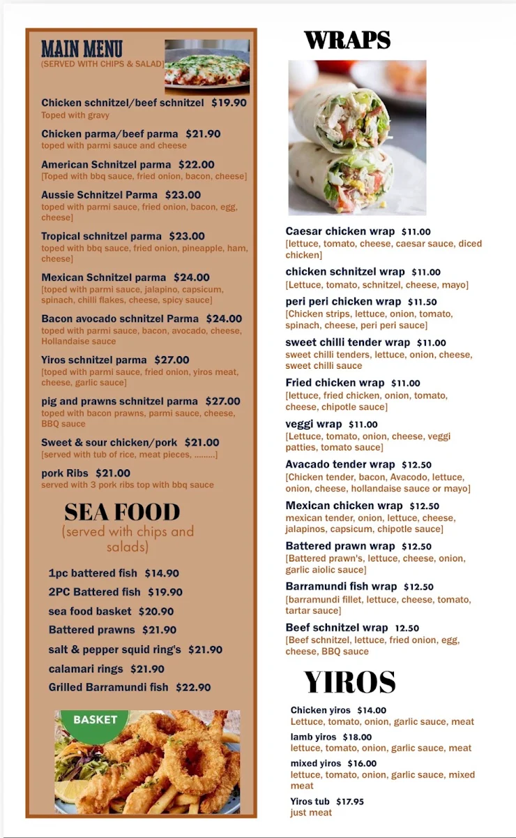 Menu, Kapunda Pizza Bar
