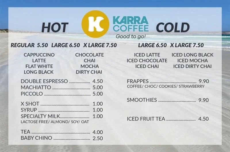 Menu, Karra Coffee
