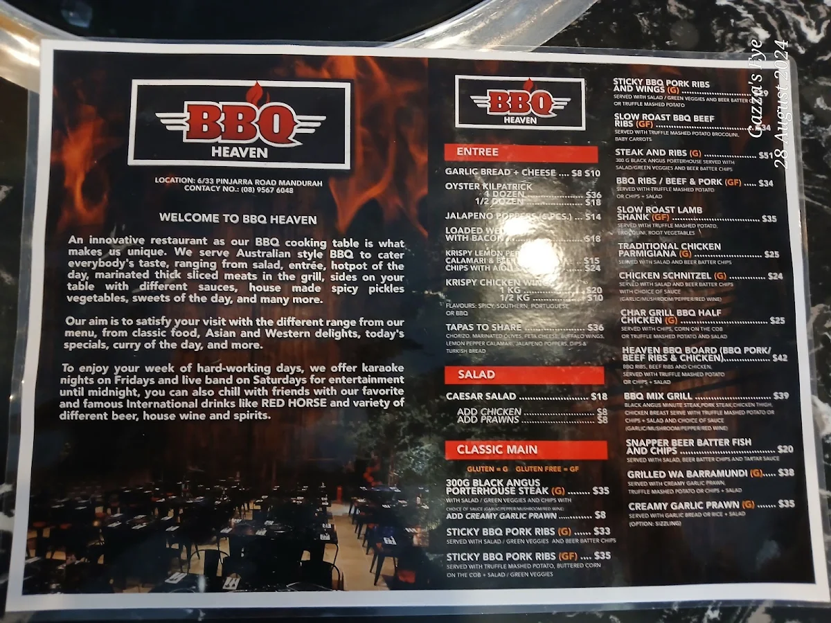Menu, BBQ Heaven
