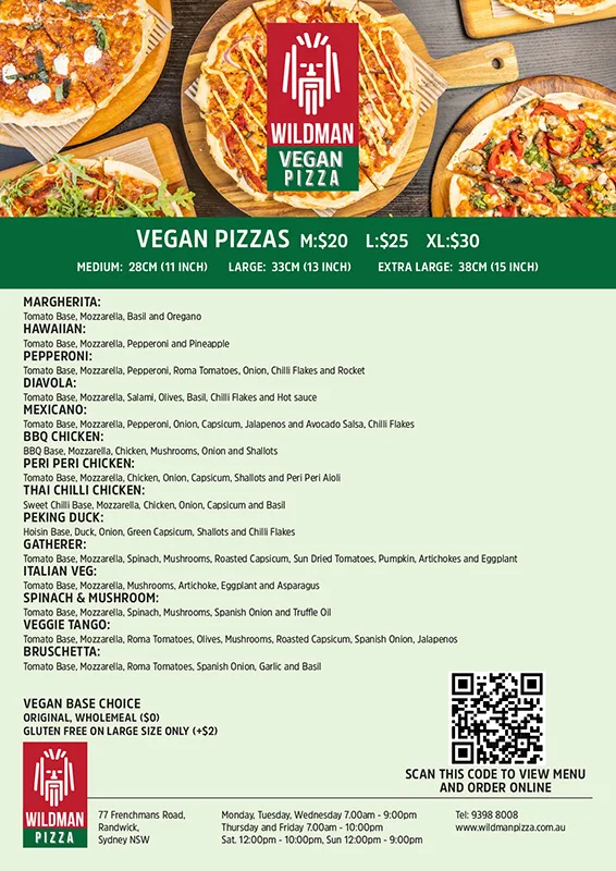 Menu, Wildman Pizza Randwick