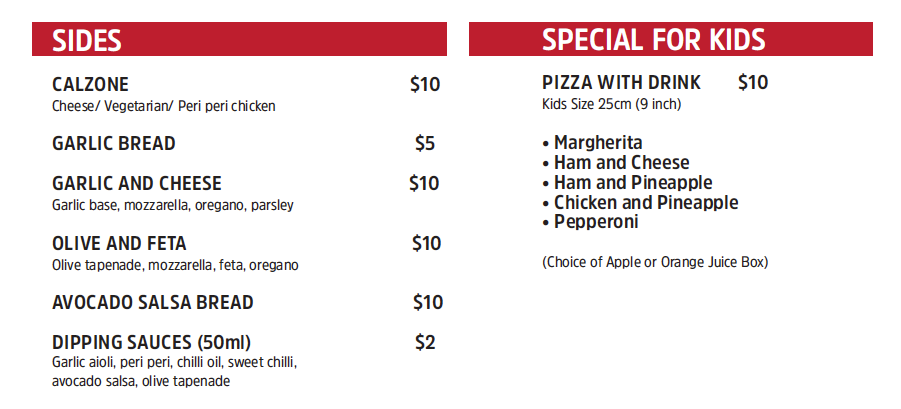 Menu, Wildman Pizza Randwick