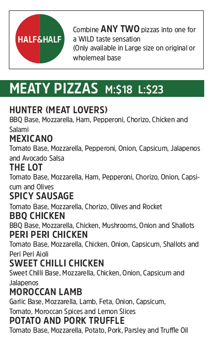 Menu, Wildman Pizza Randwick