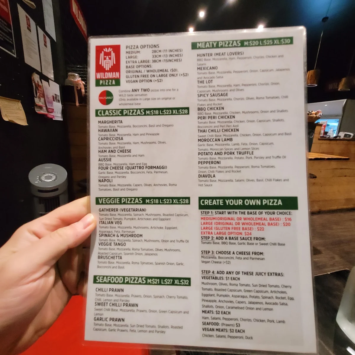 Menu, Wildman Pizza Randwick