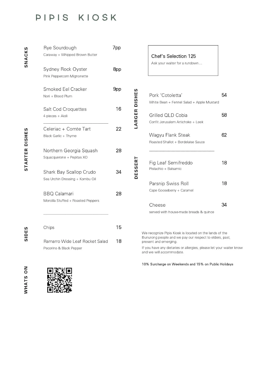 Menu, Pipis Dining