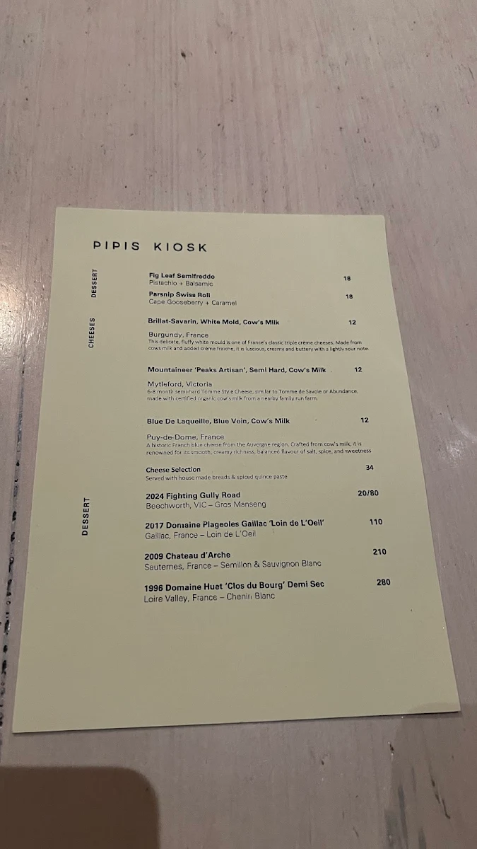 Menu, Pipis Dining