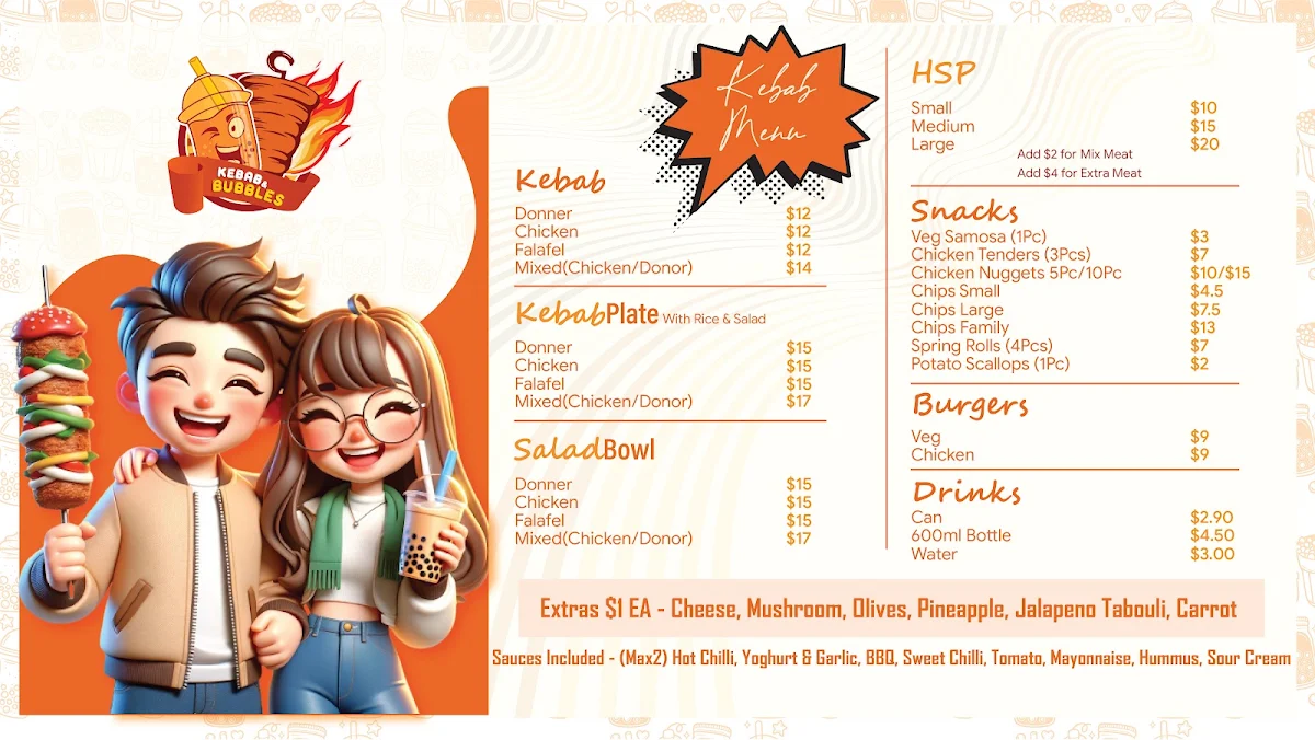 Menu, Kebab & Bubbles