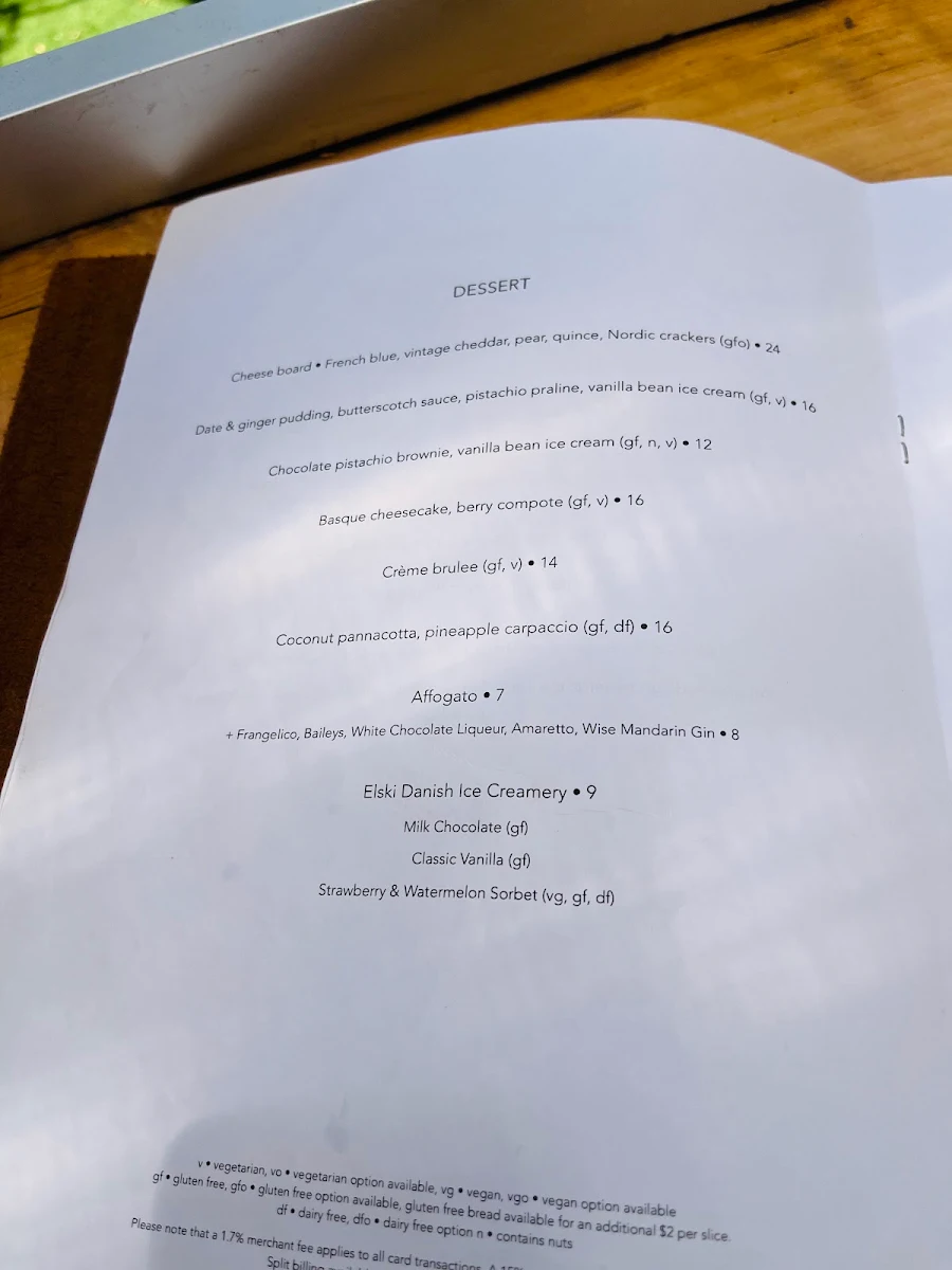 Menu, Meelup Farmhouse