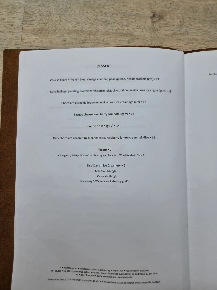 Menu, Meelup Farmhouse