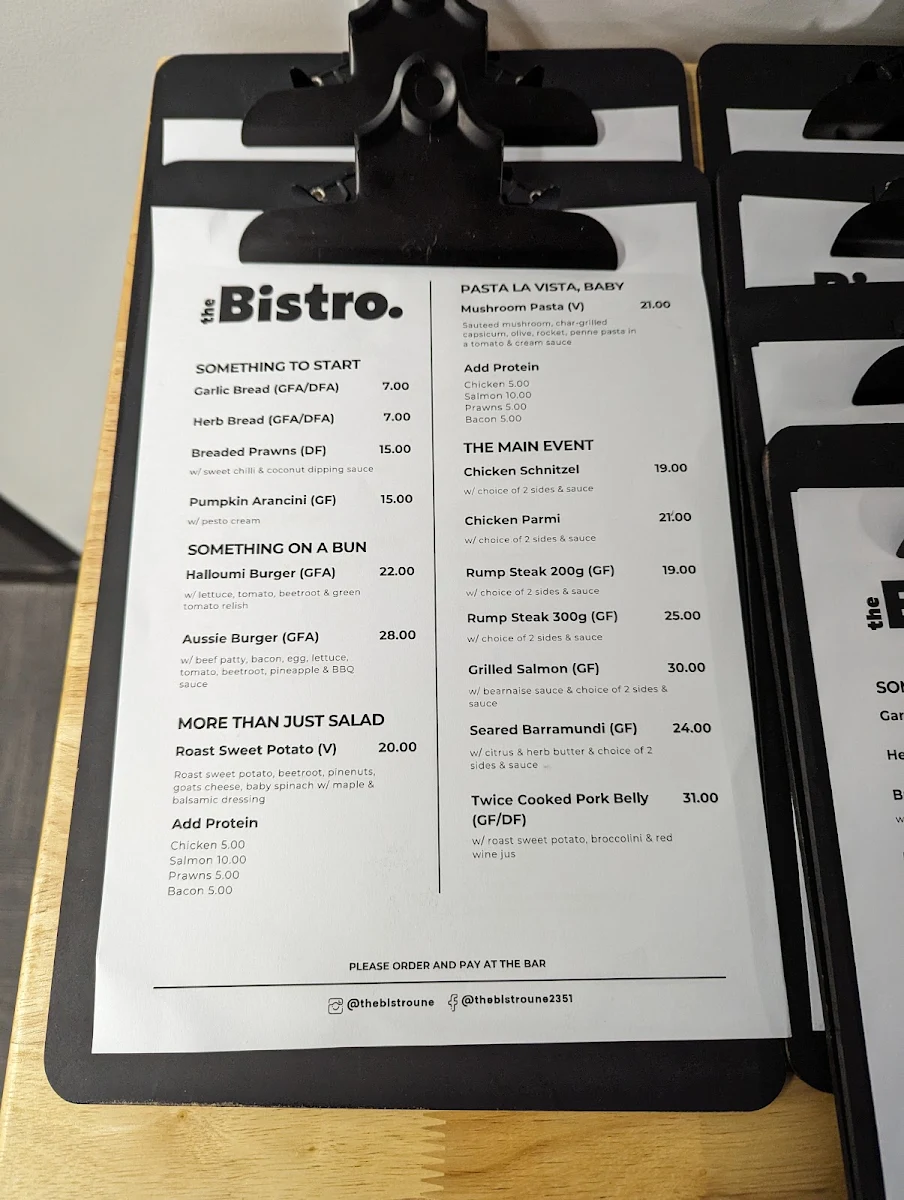 Menu, The Bistro
