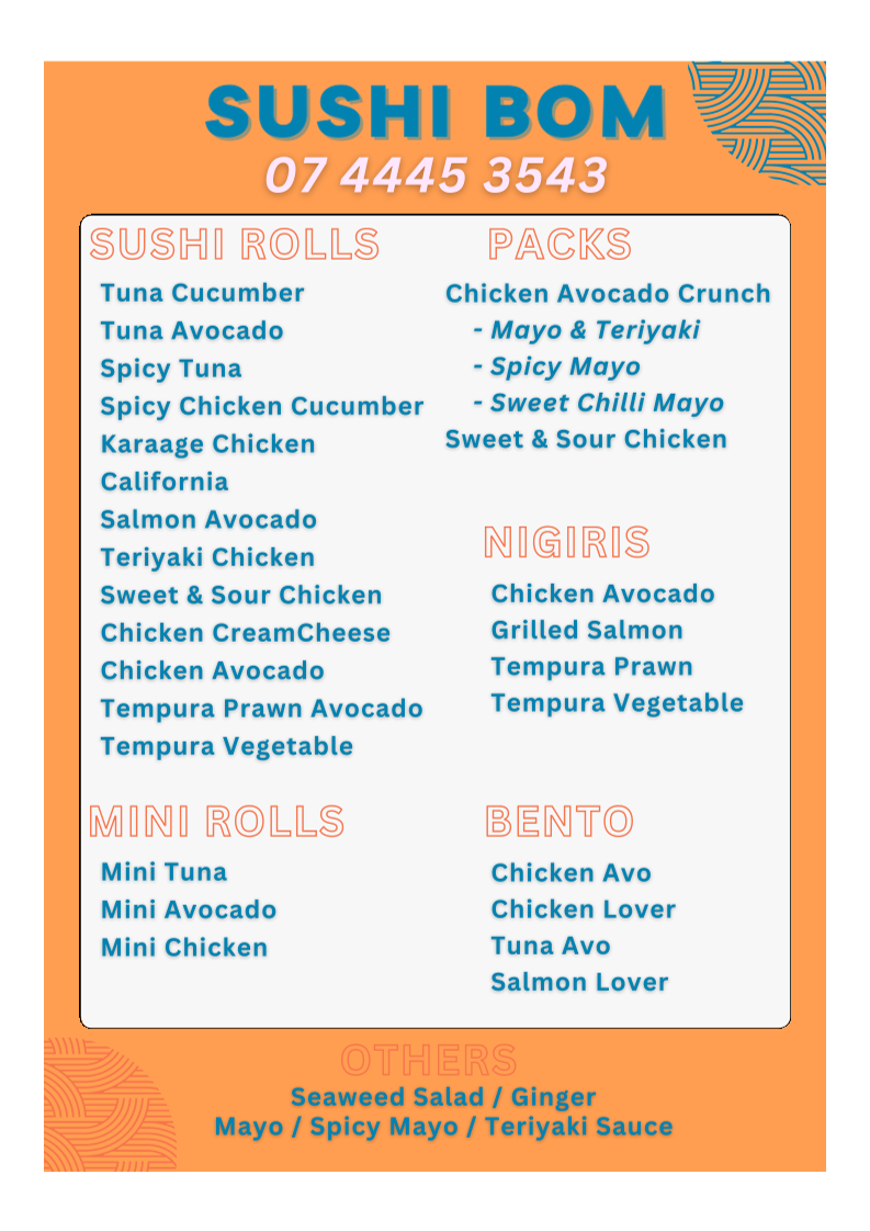 Menu, Sushi Bom