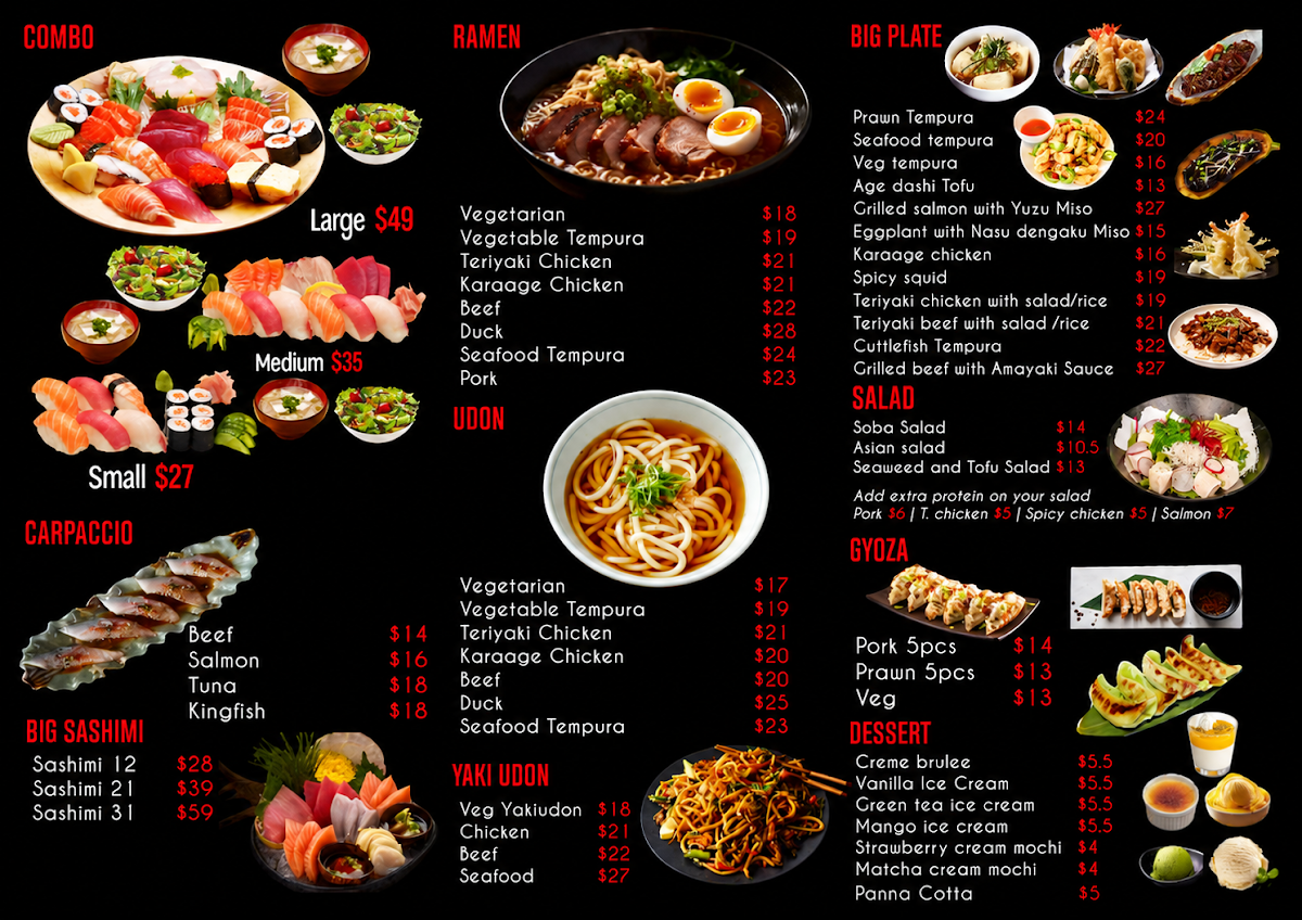 Menu, Tara Sushi Bar
