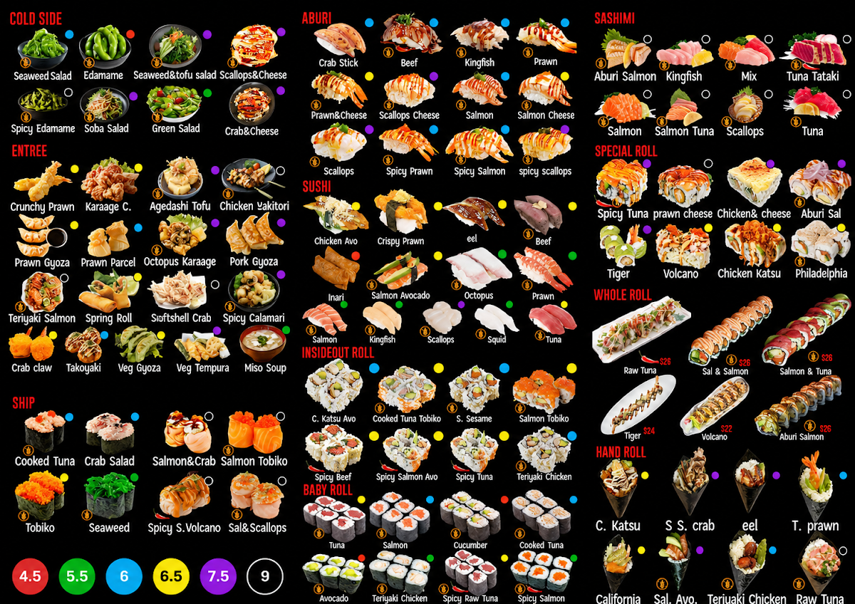 Menu, Tara Sushi Bar