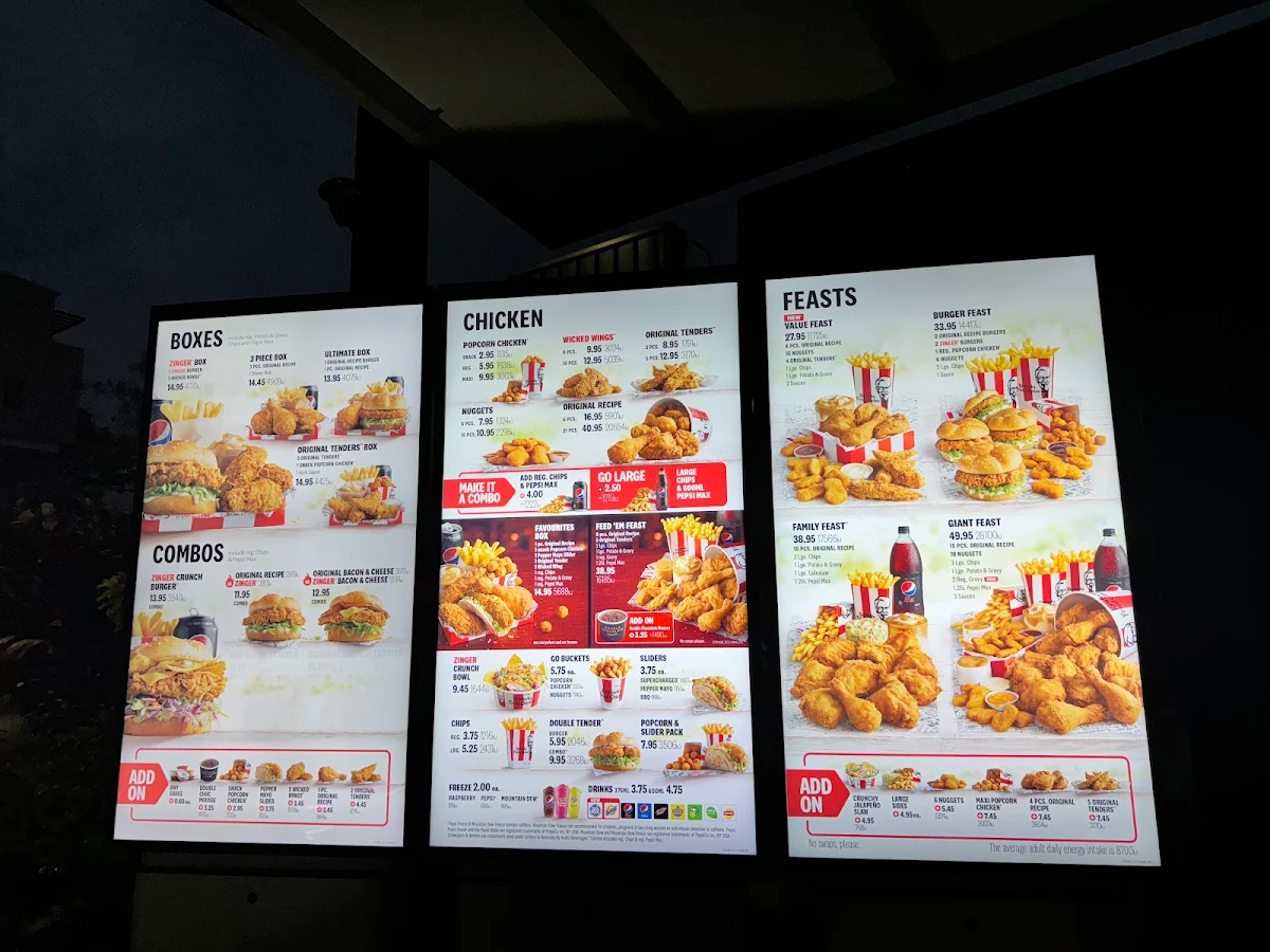 Menu, KFC Mt Gravatt