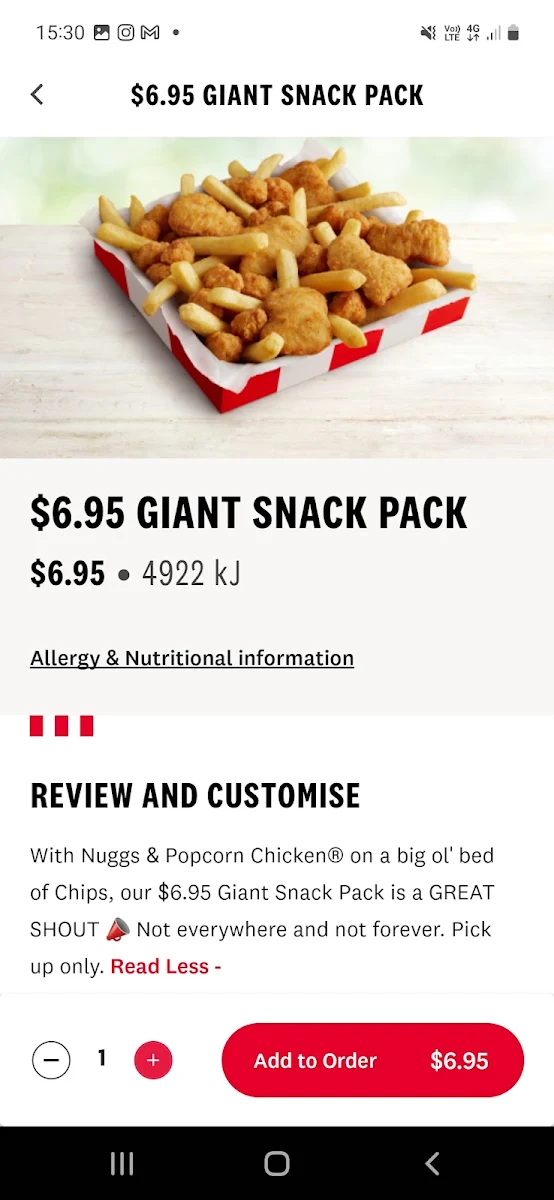 Menu, KFC Mt Gravatt