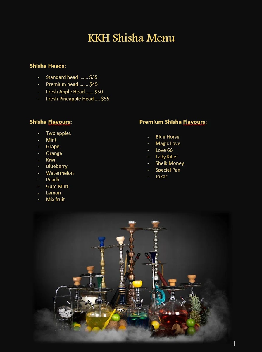 Menu, Kabul Kebab House