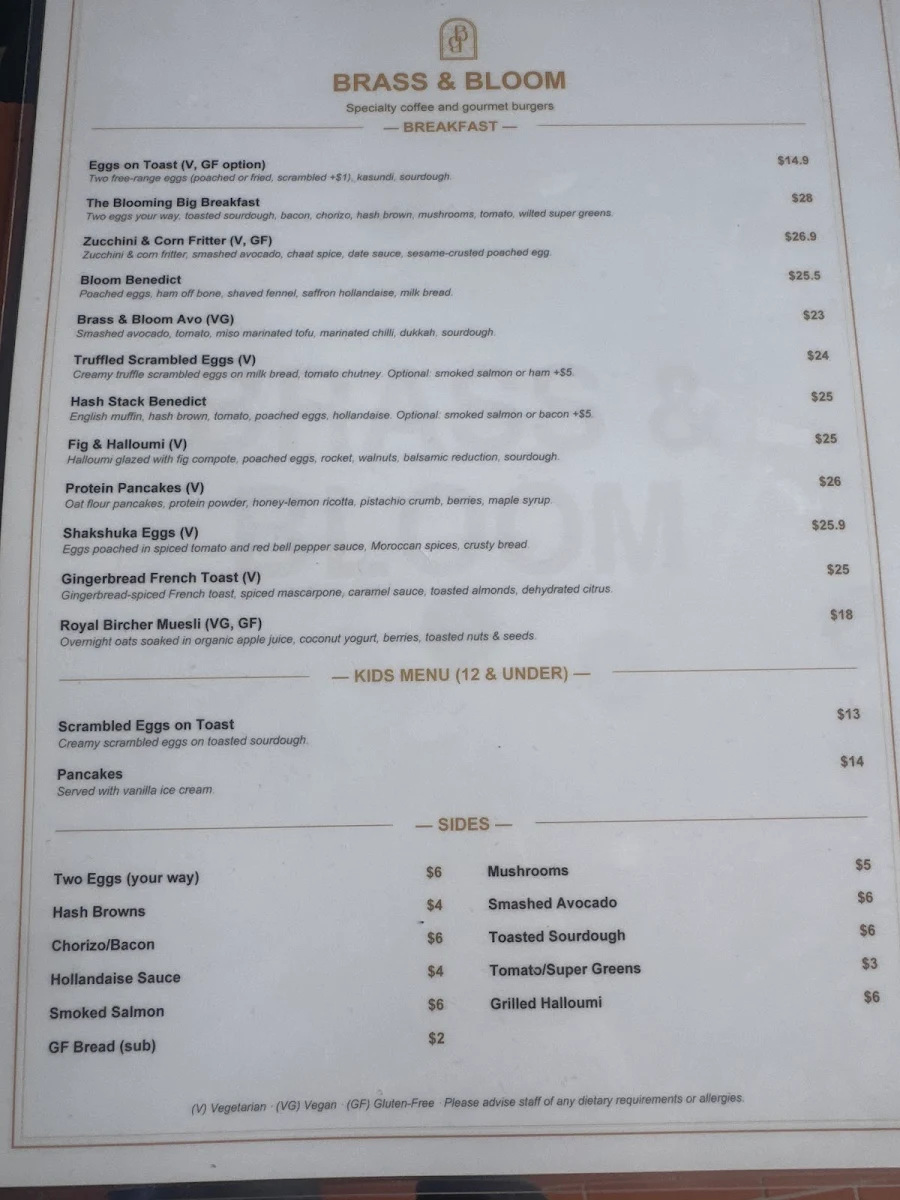 Menu, BRASS & BLOOM