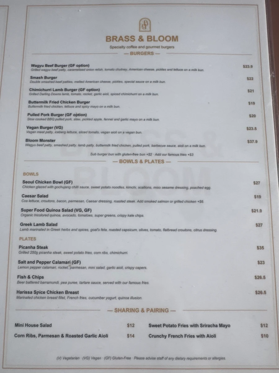 Menu, BRASS & BLOOM