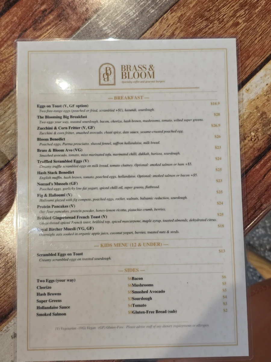 Menu, BRASS & BLOOM