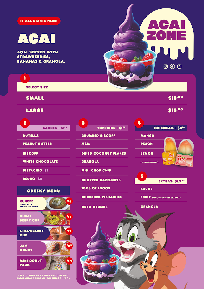 Menu, Acai zone