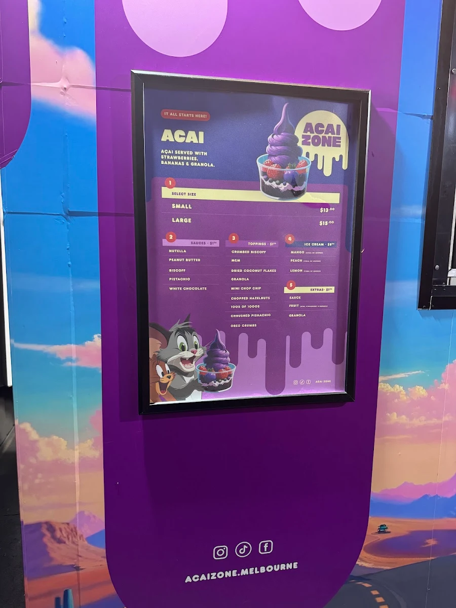 Menu, Acai zone