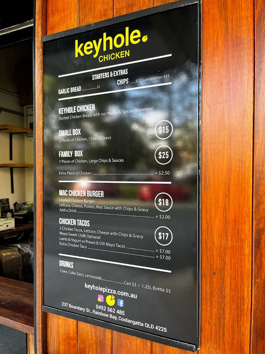 Menu, Keyhole Pizza