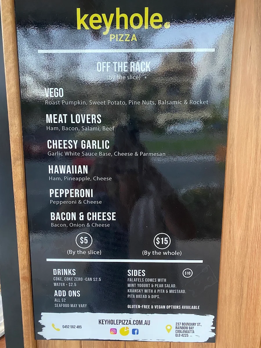 Menu, Keyhole Pizza