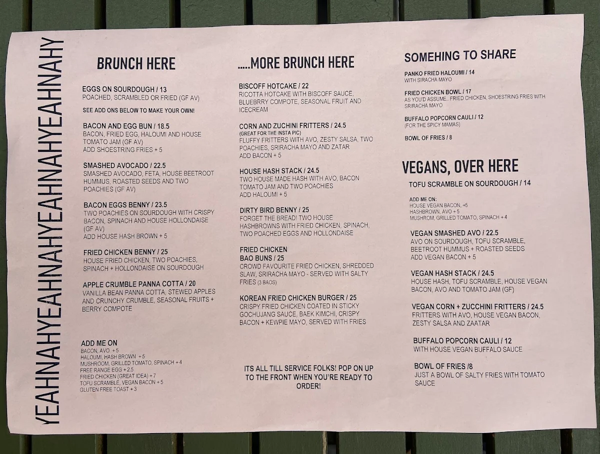 Menu, Yeah Nah Yeah