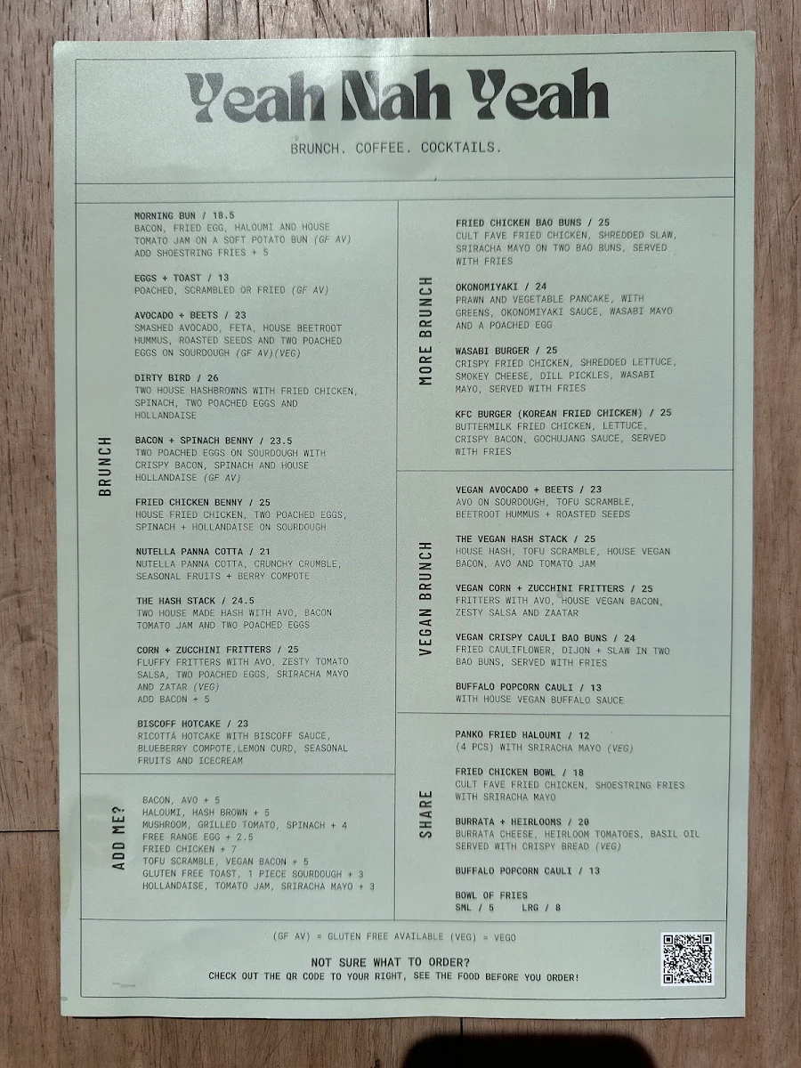 Menu, Yeah Nah Yeah