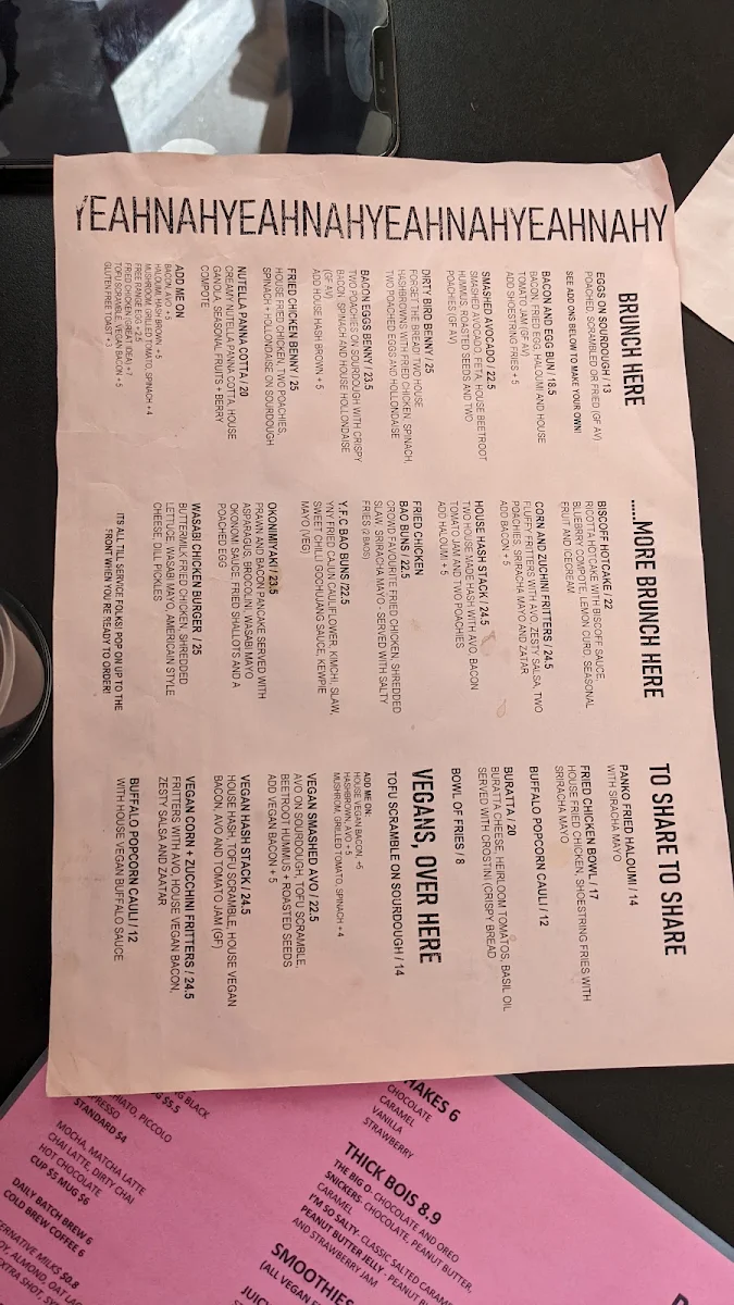 Menu, Yeah Nah Yeah