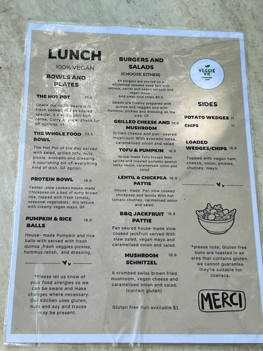 Menu, Veggie Vie Hahndorf