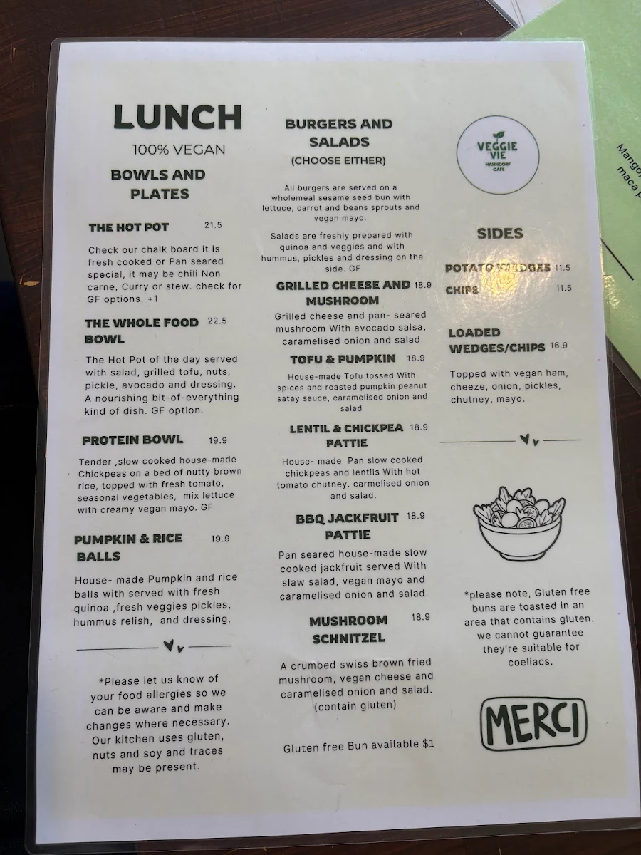Menu, Veggie Vie Hahndorf