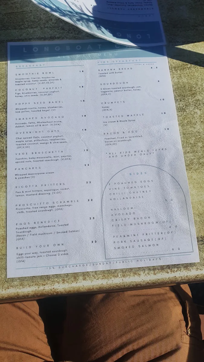 Menu, Longboat Cafe