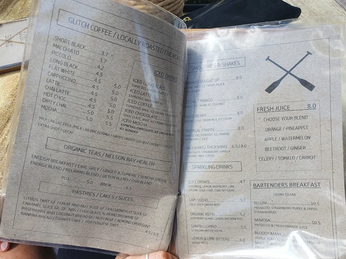 Menu, Longboat Cafe