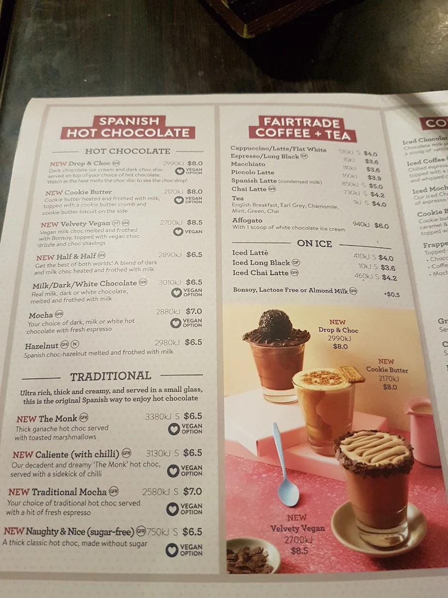Menu, San Churro Wollongong