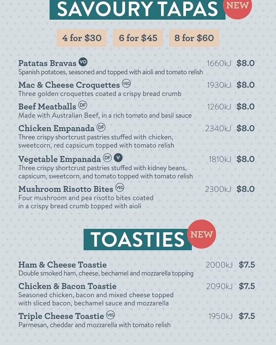 Menu, San Churro Wollongong