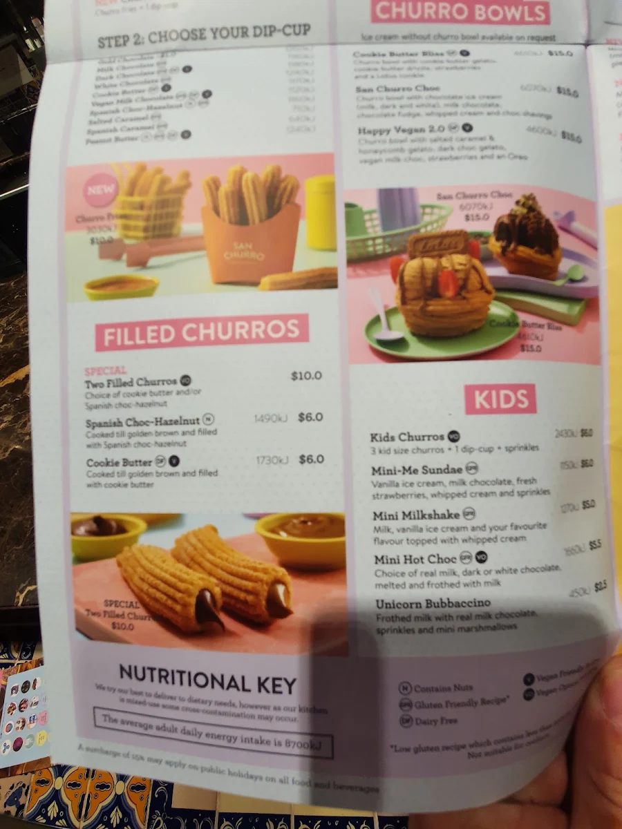 Menu, San Churro Wollongong