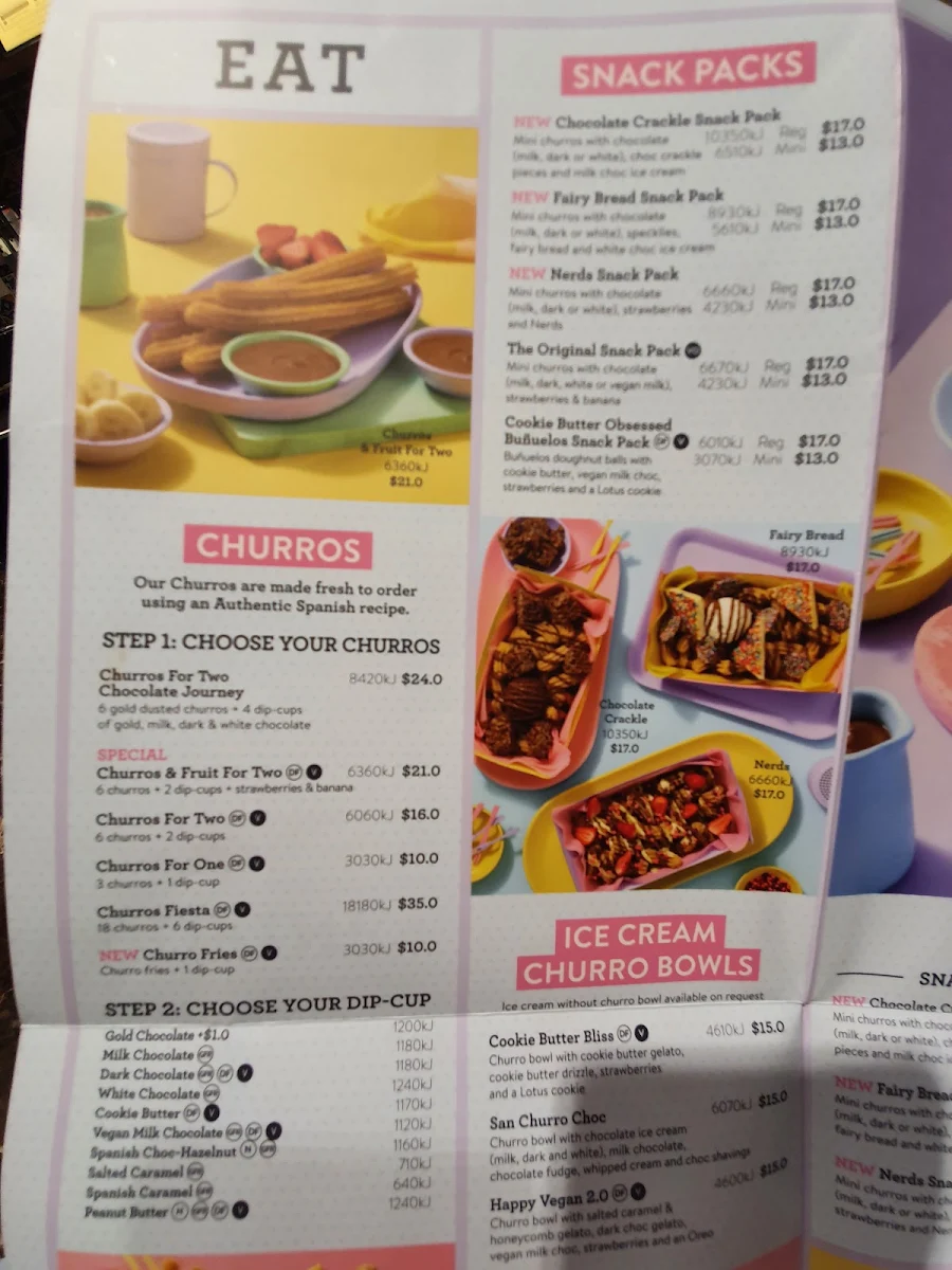 Menu, San Churro Wollongong