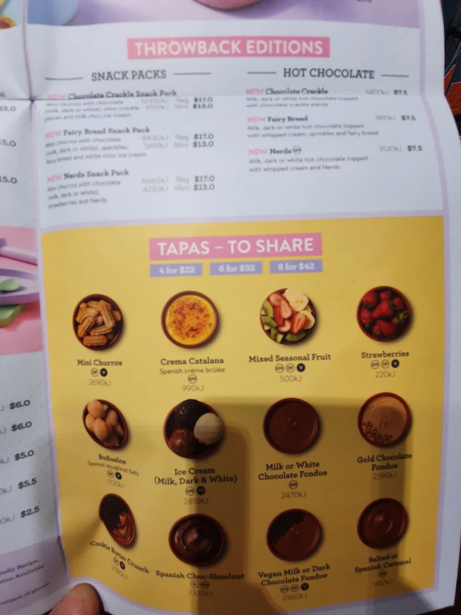 Menu, San Churro Wollongong