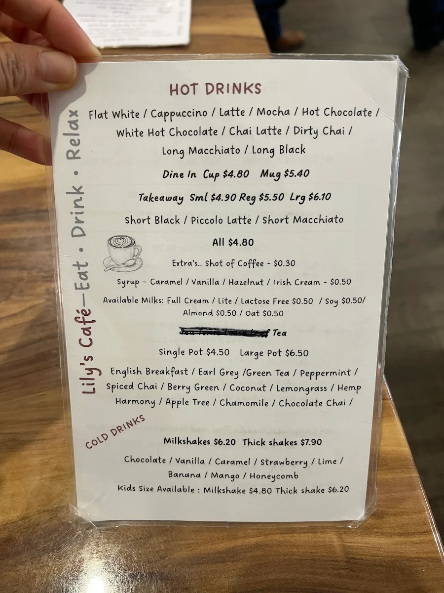 Menu, Lily's Cafe
