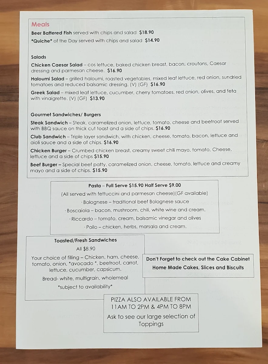 Menu, Lily's Cafe